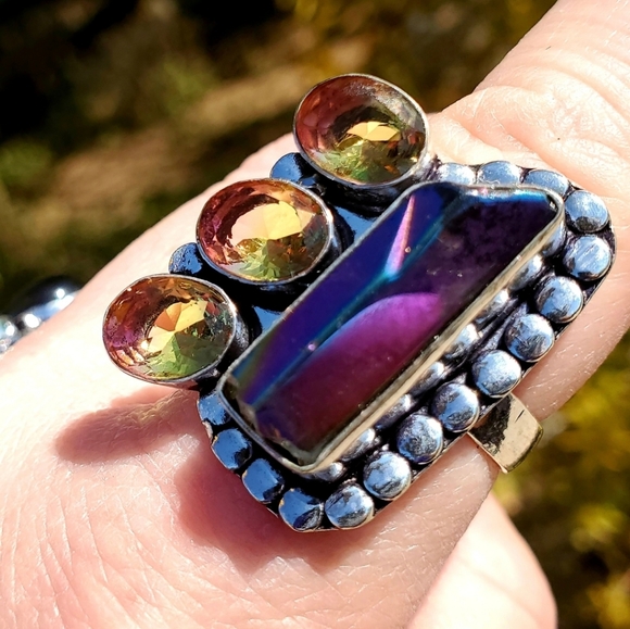 New Rainbow Hematite and Ametrine 925 Silver Ring. - Picture 2 of 16